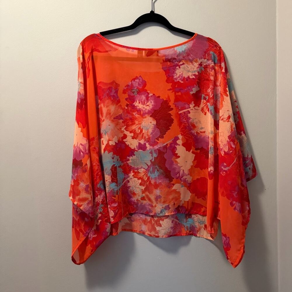 ANA sheer multicolor blouse in a vibrant red and pink floral - Picture 2 of 9